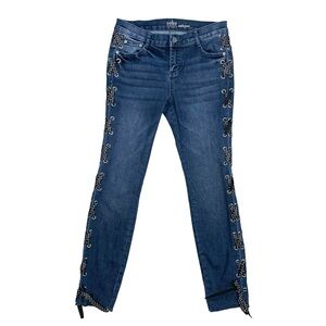 Soho New York & Company Skinny Ankle Jeans Eyelets Ribbon Polka Dot Size 4